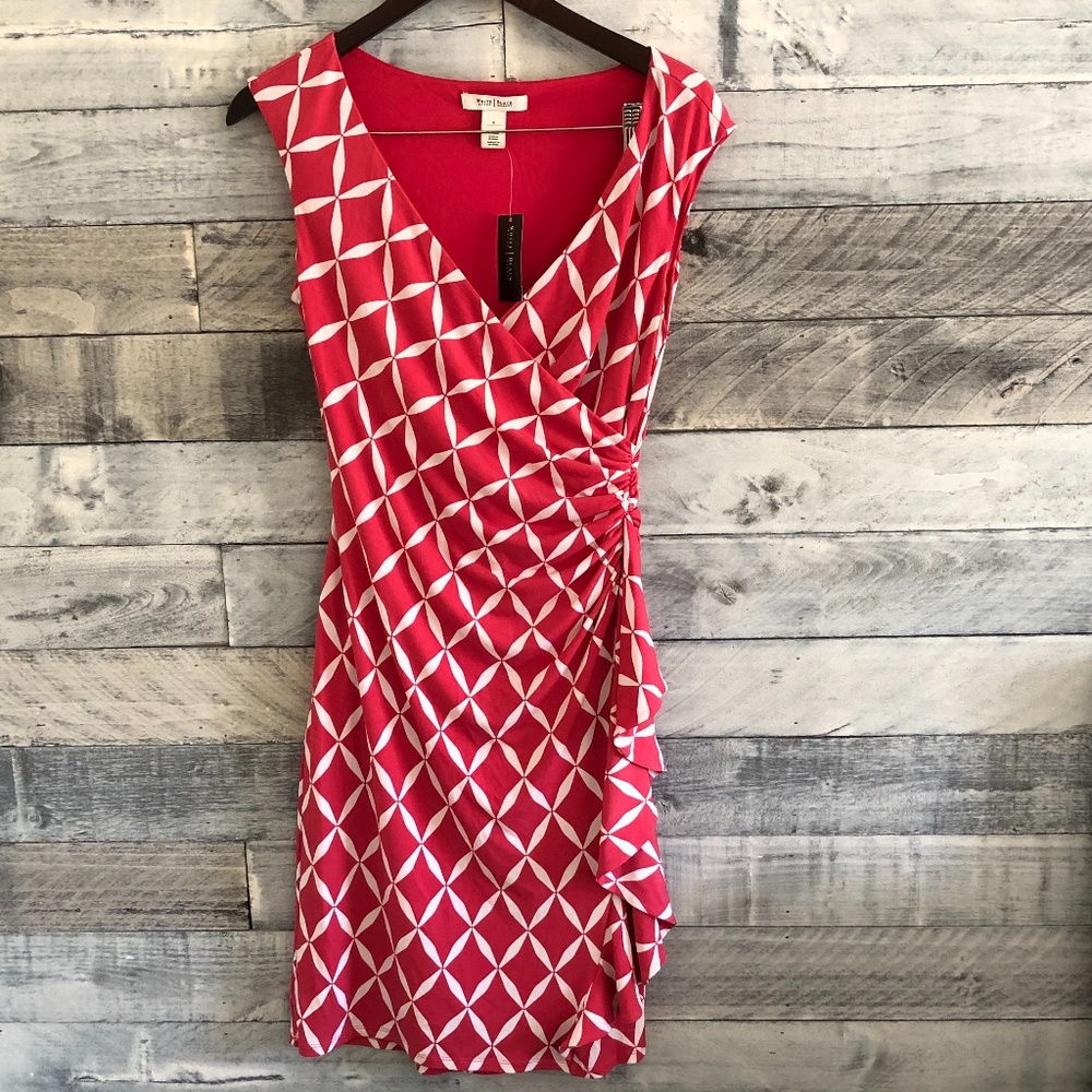 WHBM Pink & White Print Faux Wrap Dress